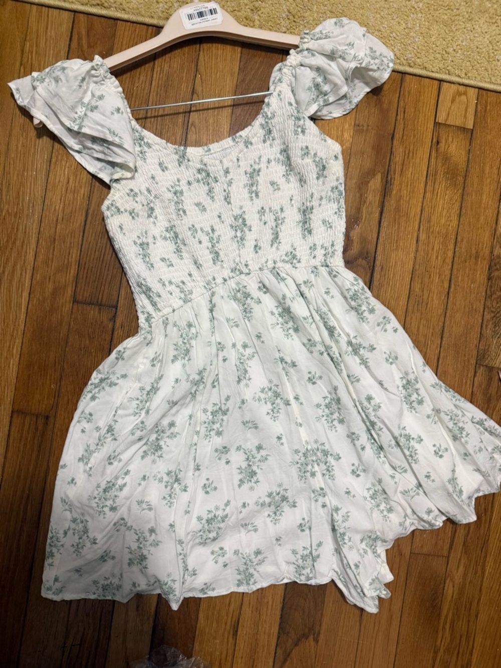 Hollister White Dress with Sage Green Floral Print